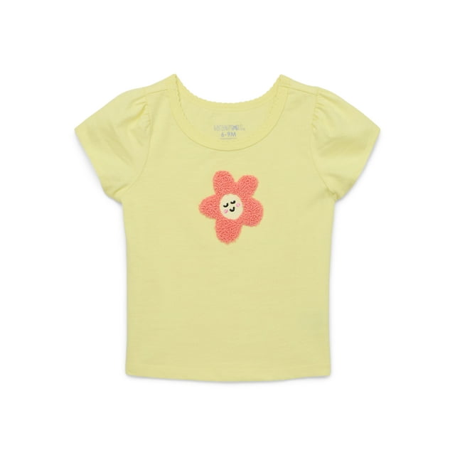 Garanimals Baby Girl Short Sleeve Scallop Neck Embroidered T-Shirt, Sizes 0-24 Months