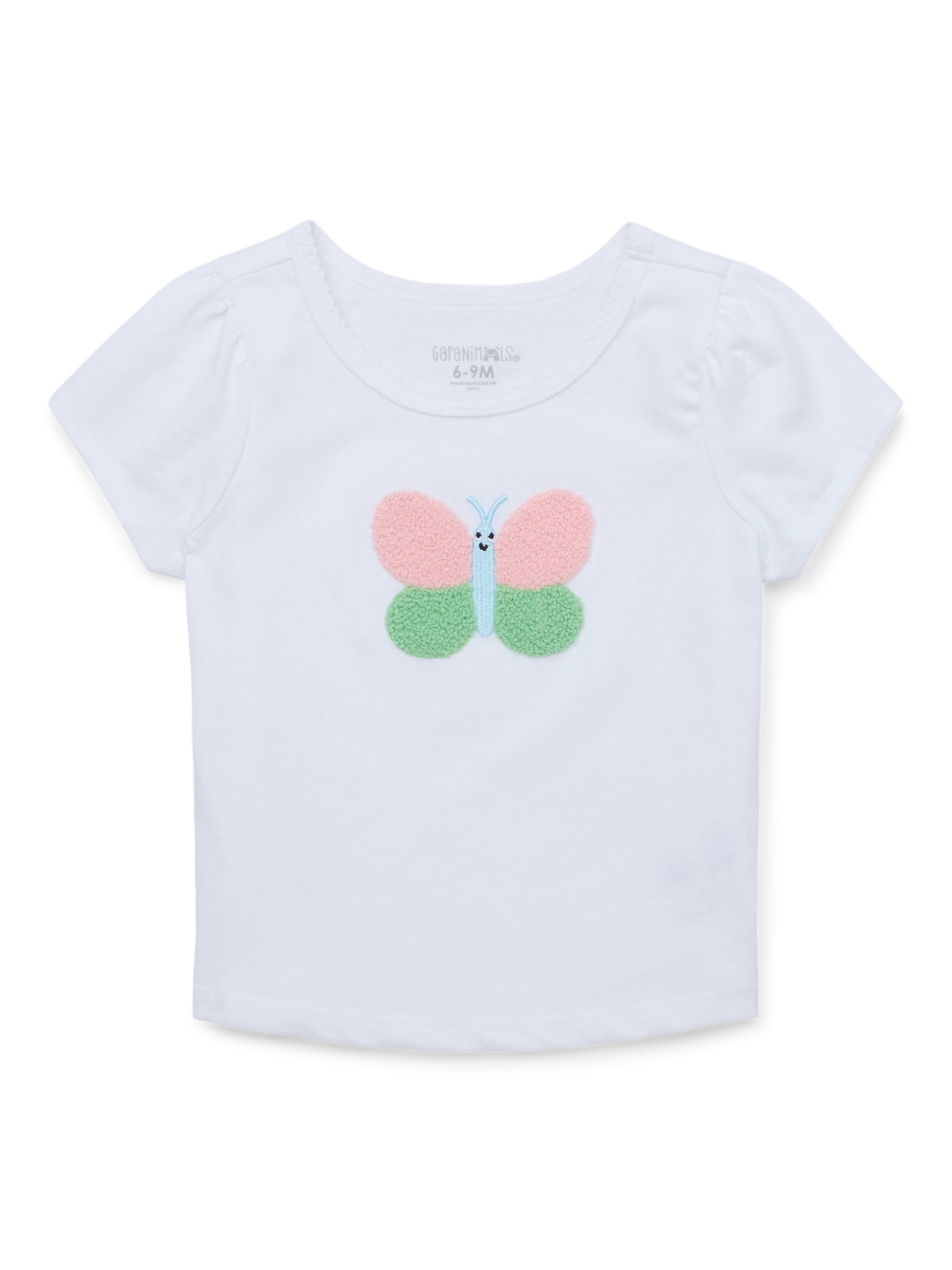 Garanimals Baby Girl Short Sleeve Scallop Neck Embroidered T-Shirt, Sizes 0-24 Months