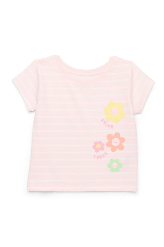 Baby Girl Striped Graphic T-Shirt with Short Sleeves, Sizes 0M-24M