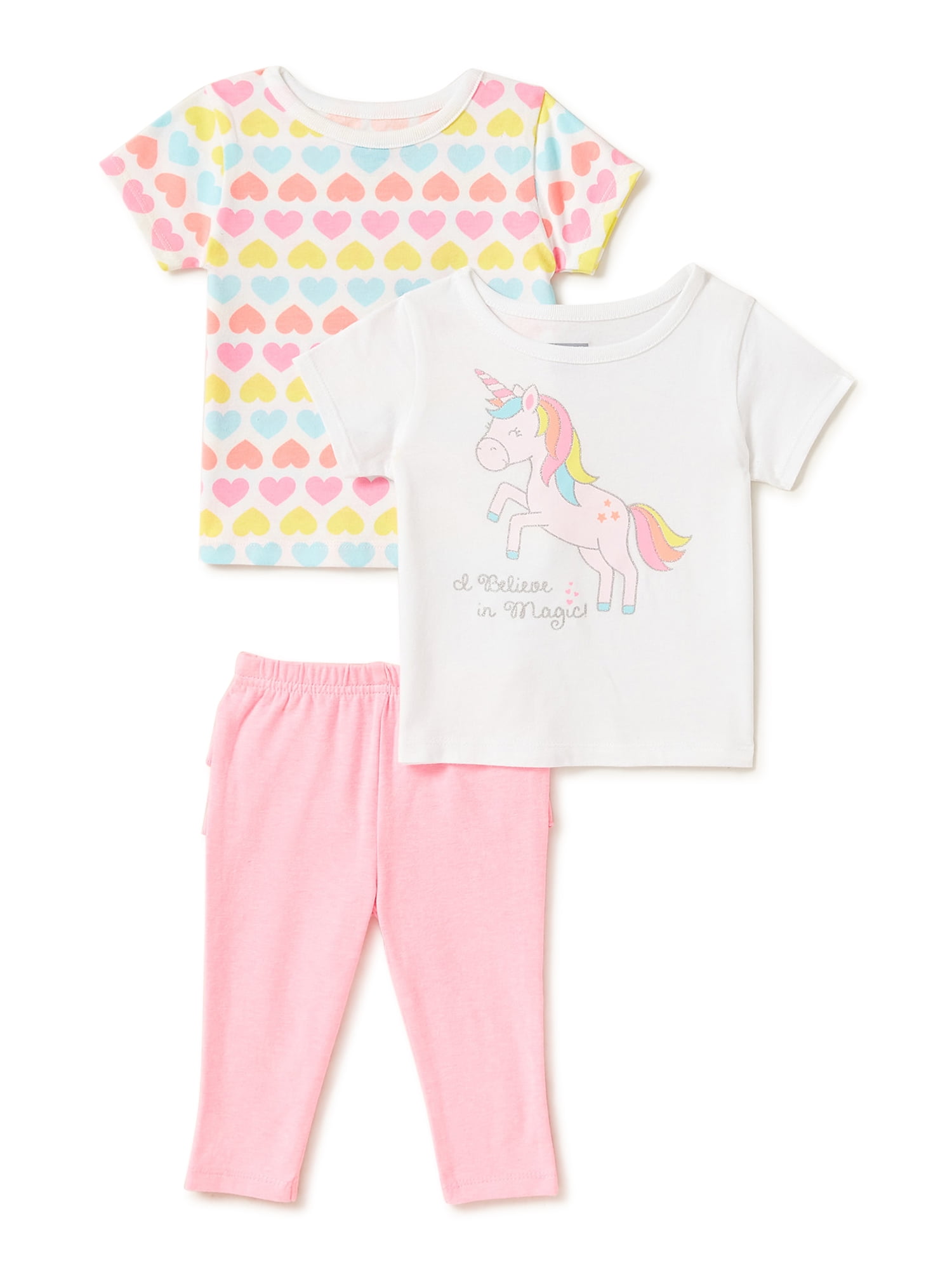 Garanimals Baby Girl Tshirts & Leggings Outfit, 3Piece Set