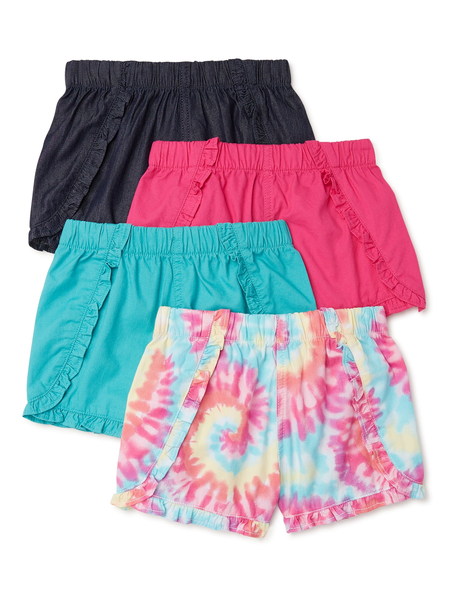 Garanimals Baby Girl & Toddler Girl Ruffle Shorts Multipack, 4Pack