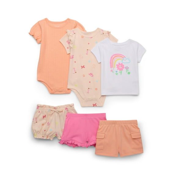 Garanimals Baby Girl Mix and Match Outfit Kid-Pack, 6-Piece, Sizes 0-24 Months