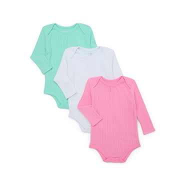 Garanimals Baby Girls Hacci Rib Bodysuits with Long-Sleeves, 3-Pack, Sizes 0-24M
