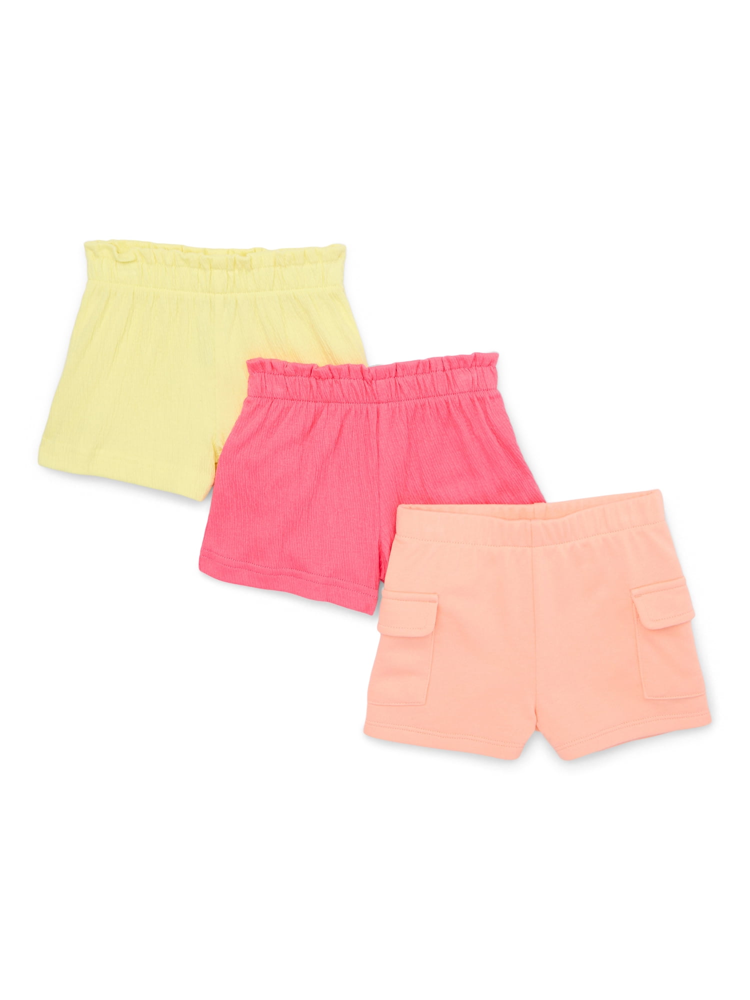 Garanimals Baby Girls Jersey Knit and French Terry Shorts, 3-Pack, Sizes 0-24 Months