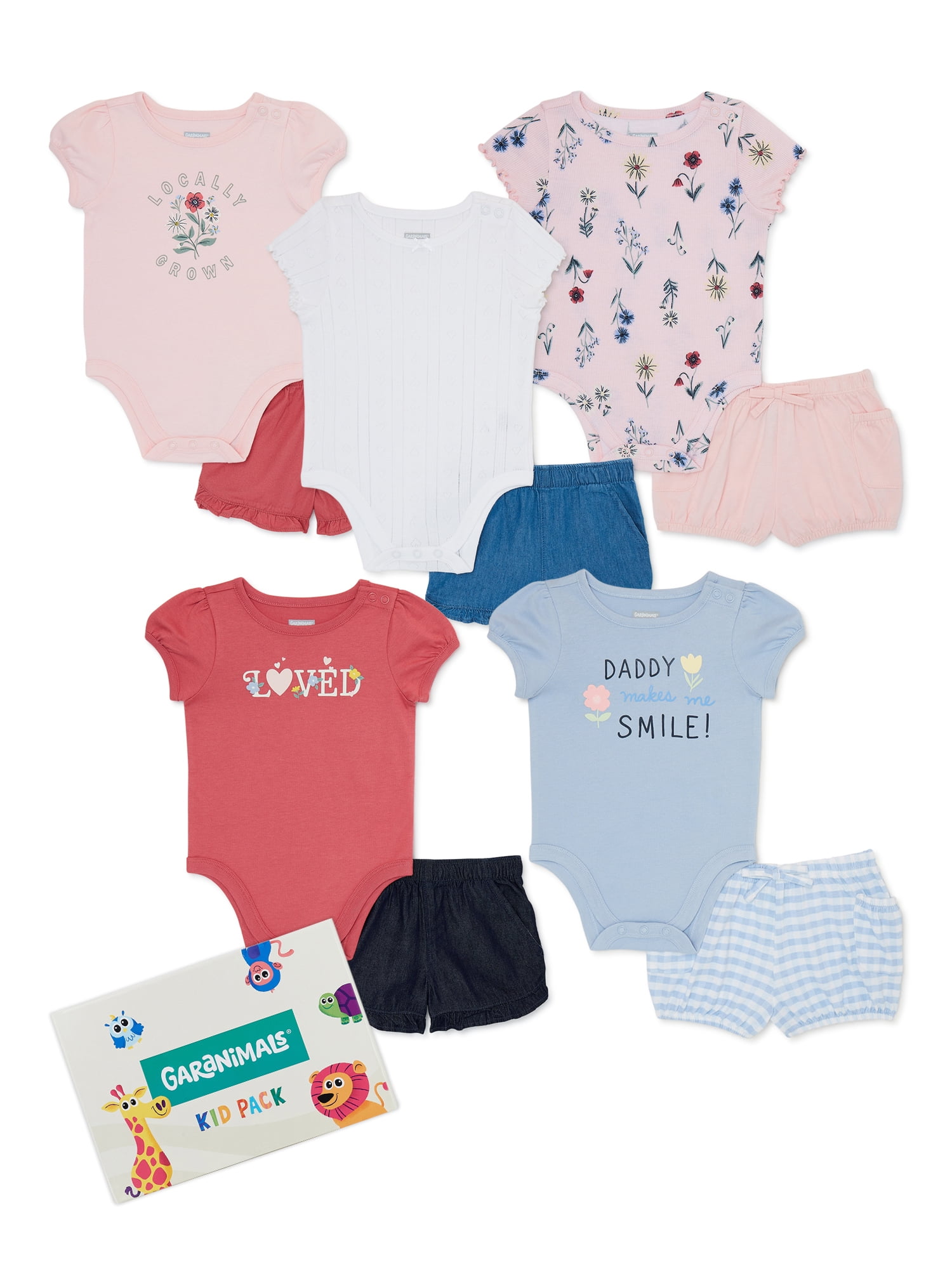 Garanimals Baby Girls Short Sleeve Bodysuits Multipack, 3-Pack, Sizes  0/3M-24M 