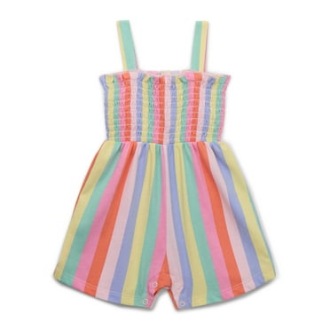 Garanimals Baby Girls Rainbow Stripe Smocked Romper, Sizes 0M-24M