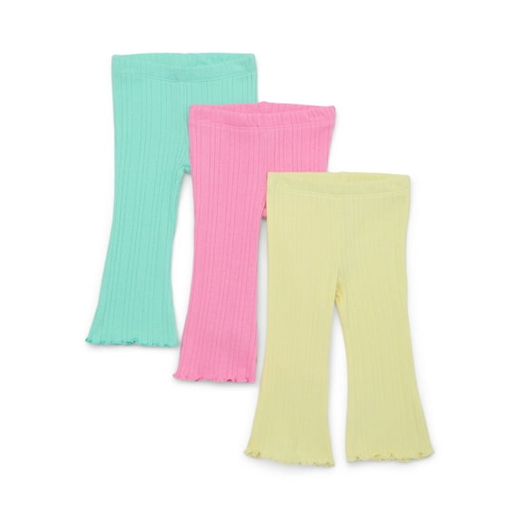Garanimals Baby Girls Rib Jersey Leggings with Lettuce-Edge Trim, 3-Pack, Sizes 0-24M