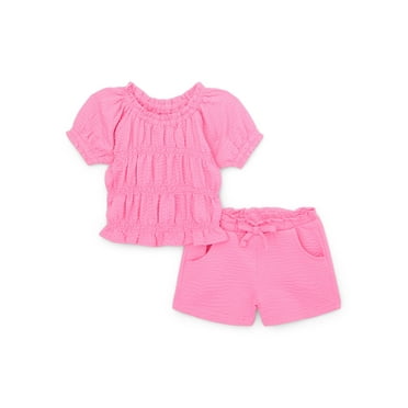 Garanimals Baby Girls Smocked Textured Top & Shorts Set, 2-Piece, Sizes 0M-24M