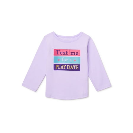 Garanimals Baby Girls' Text Me For A Playdate Graphic T-Shirt with Long Sleeves, Sizes 0/3M-24M
