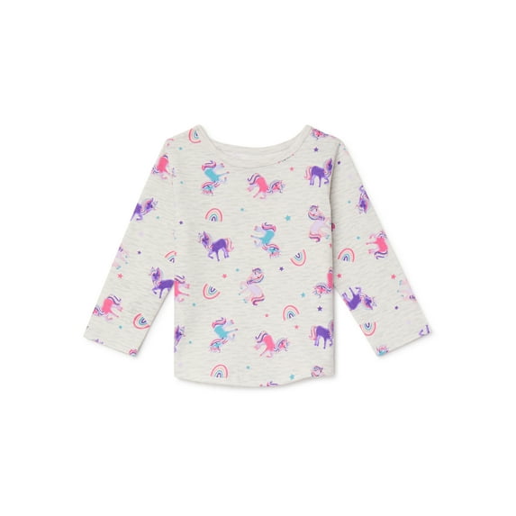 Garanimals Baby Girls' Unicorns & Rainbows Print Long Sleeve T-Shirt, Sizes 0/3M-24M