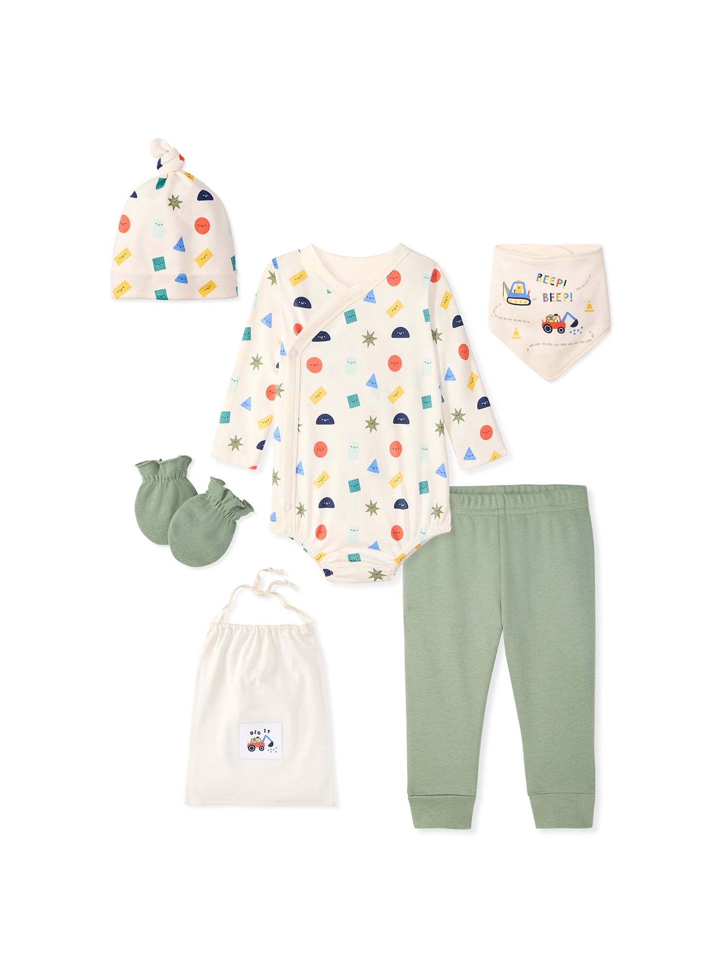 Garanimals Newborn & Baby 100% Cotton Newborn Essentials Set, Sizes Newborn–9M, 5-Piece
