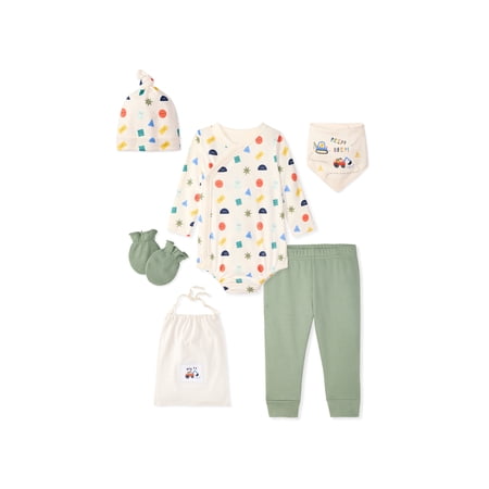 Garanimals Newborn & Baby 100% Cotton Newborn Essentials Set, Sizes Newborn–9M, 5-Piece