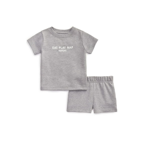 Garanimals Baby Short Sleeve French Terry T-Shirt & Shorts Outfit Set, Sizes 0-24 Months