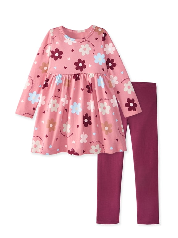 Baby & Toddler Girl Dress 2-Piece Outfit Set, Sizes 0-6T