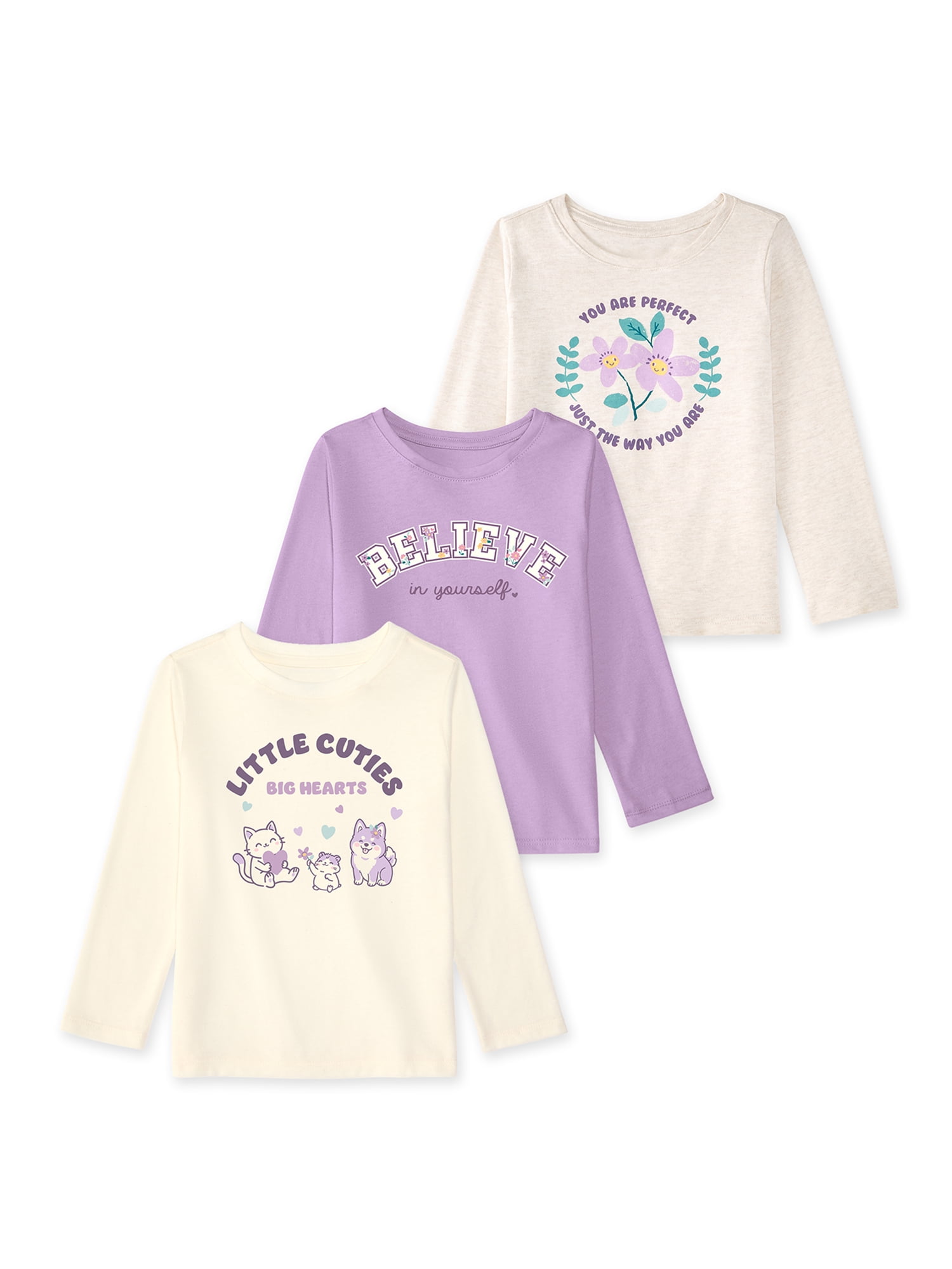 Garanimals Baby & Toddler Girl Long Sleeve Shirts, Single & 3-Pack, Sizes 0-6T