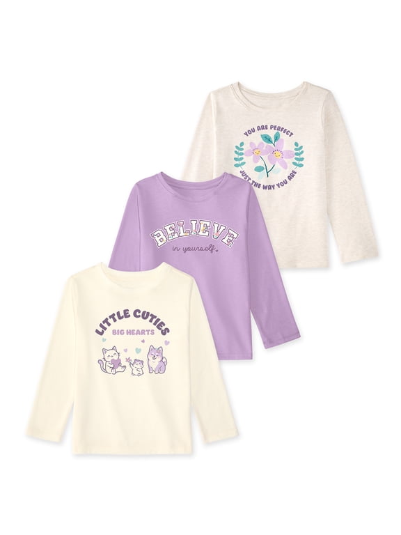 Baby & Toddler Girl Long Sleeve Shirts, Single & 3-Pack, Sizes 0-6T