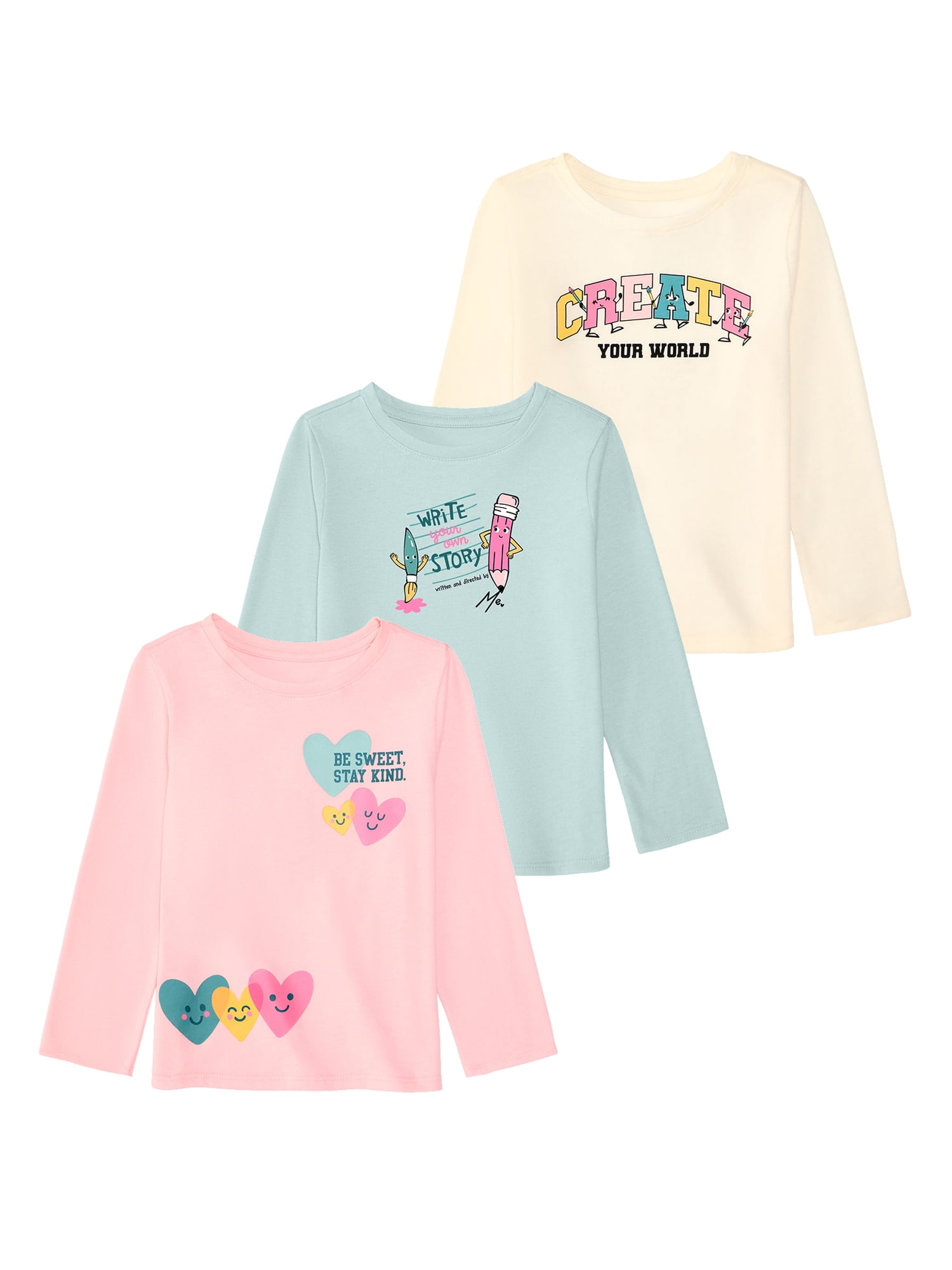 Garanimals Baby & Toddler Girl Long Sleeve Shirts, Single & 3-Pack, Sizes 0-6T