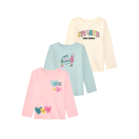 Garanimals Baby & Toddler Girl Long Sleeve Shirts, Single & 3-Pack, Sizes 0-6T