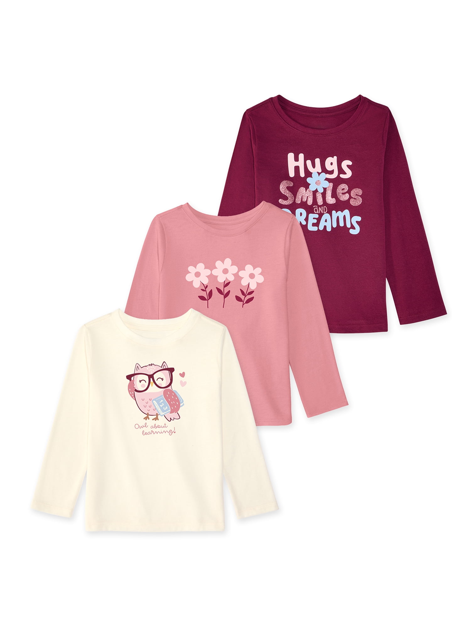 Garanimals Baby & Toddler Girl Long Sleeve Shirts, Single & 3-Pack, Sizes 0-6T