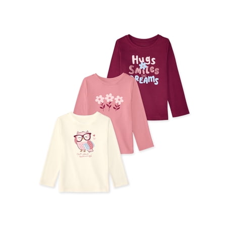 Garanimals Baby & Toddler Girl Long Sleeve Shirts, Single & 3-Pack, Sizes 0-6T
