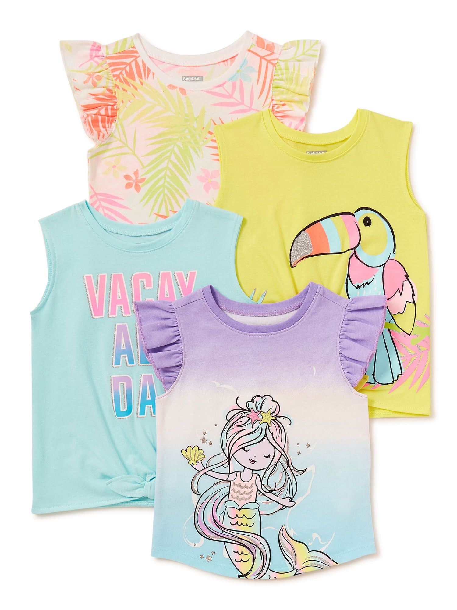 Garanimals Baby & Toddler Girl Graphic Sleeveless Tops Multipack, 4