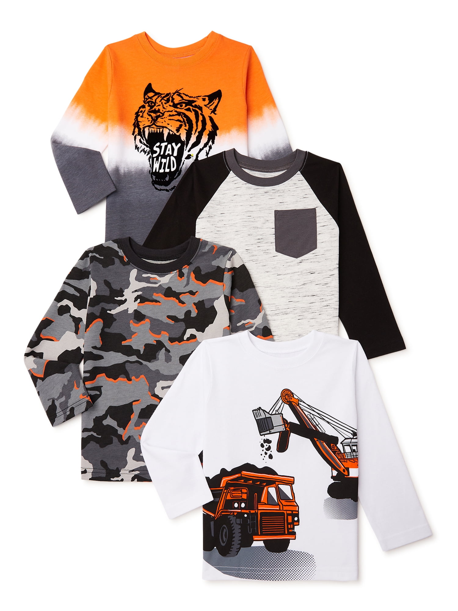 Garanimals Baby and Toddler Boy Graphic LongSleeve TShirt Multipack, 4Pack, Sizes 12M5T