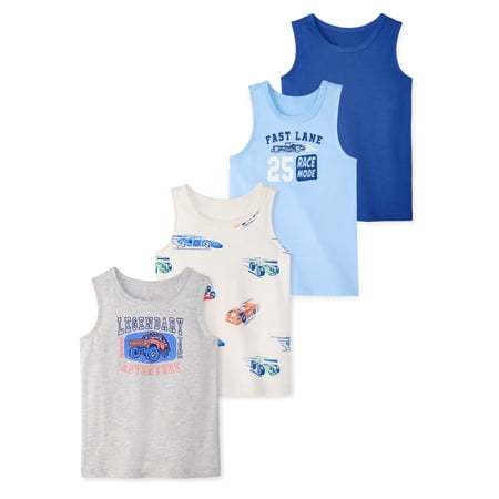 Garanimals Newborn, Baby & Toddler Boy Cotton Graphic Tank Tops, 4-Pack, Sizes 0-6T