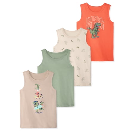 Garanimals Newborn, Baby & Toddler Boy Cotton Graphic Tank Tops, 4-Pack, Sizes 0-6T
