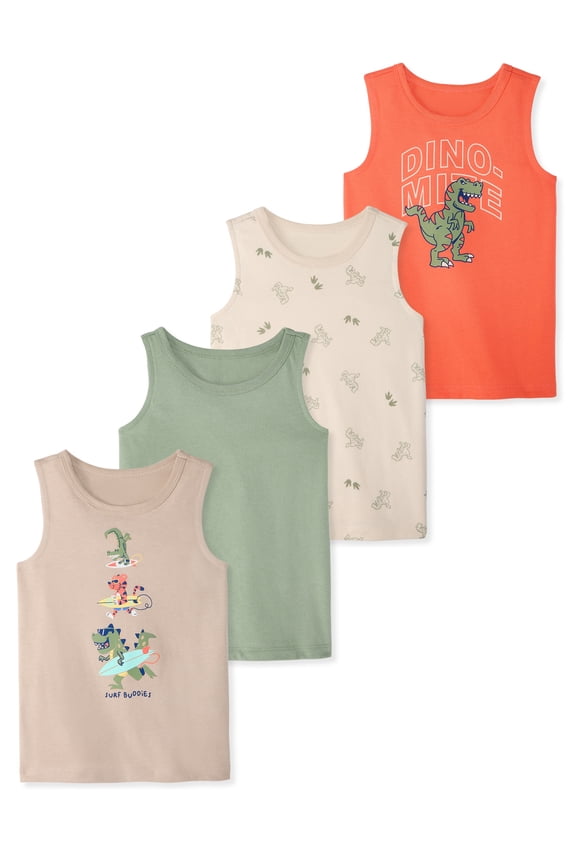 Baby & Toddler Boy Cotton Graphic Tank Tops, 4-Pack, 0M–6T