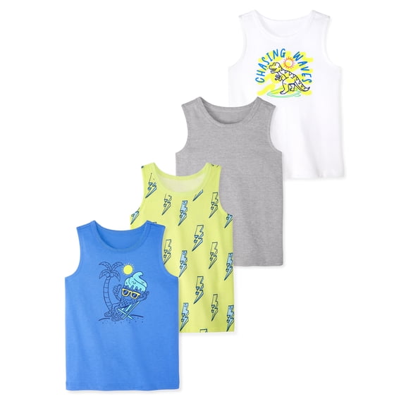 Garanimals Baby & Toddler Boy Cotton Graphic Tank Tops, 4-Pack, 0M–6T