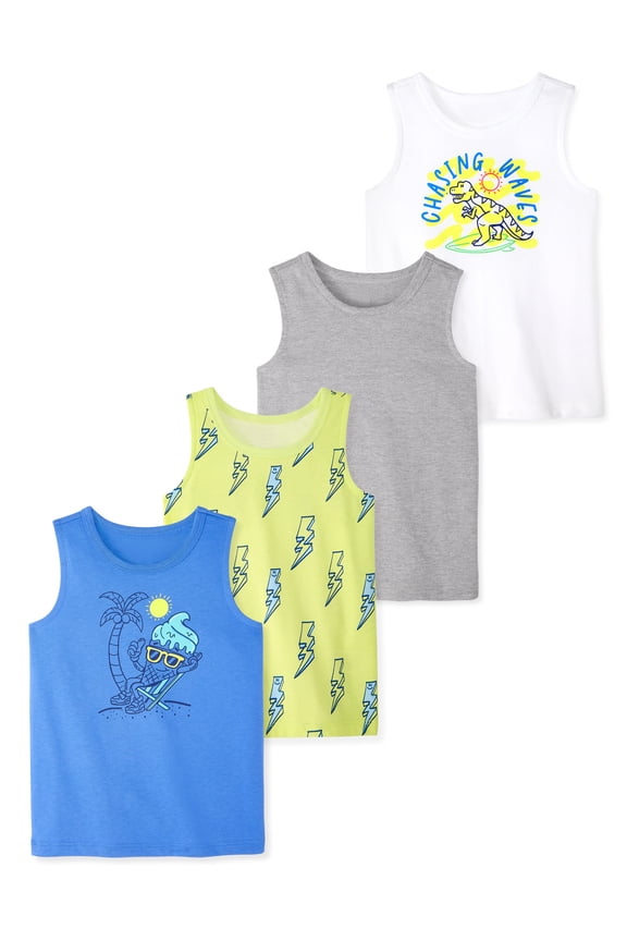 Baby & Toddler Boy Cotton Graphic Tank Tops, 4-Pack, 0M–6T