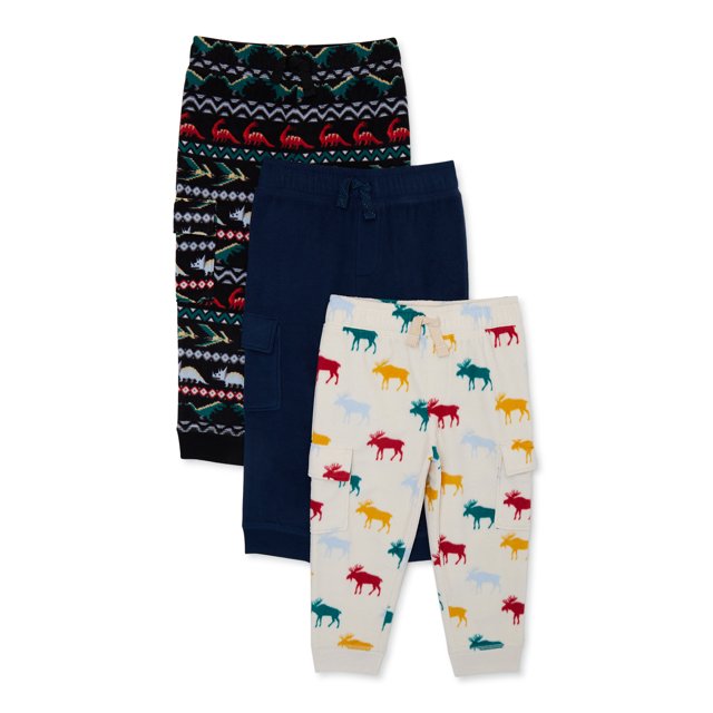 Garanimals Baby and Toddler Boy Microfleece Cargo Jogger Pants, 3Pack