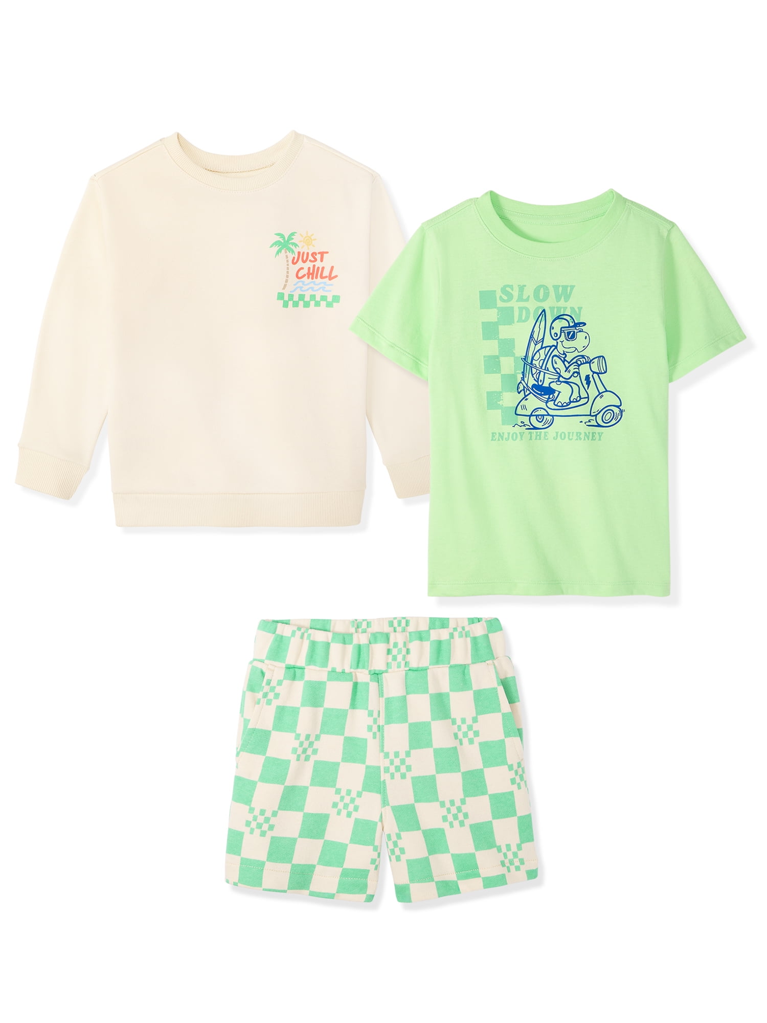 Garanimals Newborn, Baby & Toddler Boy Cotton 3-Piece Set, Graphic Sweatshirt, T-Shirt & Pull-On Shorts, Sizes 0-6T