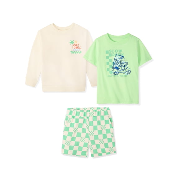 Garanimals Newborn, Baby & Toddler Boy Cotton 3-Piece Set, Graphic Sweatshirt, T-Shirt & Pull-On Shorts, Sizes 0-6T