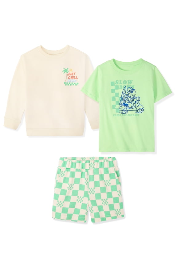 Baby & Toddler Boy Cotton 3-Piece Set, Graphic Sweatshirt, T-Shirt & Pull-On Shorts, 0M–6T