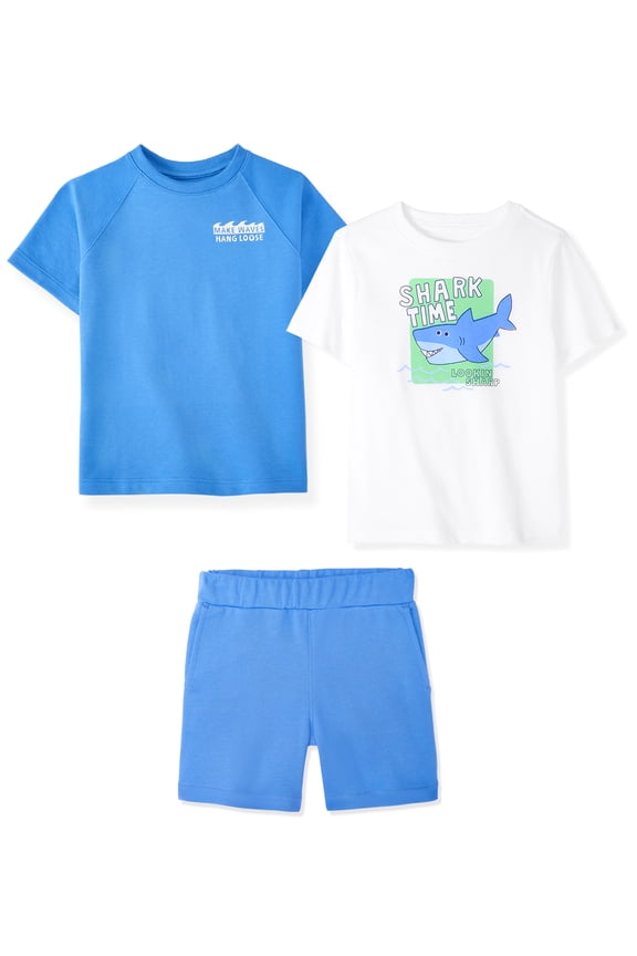 Baby & Toddler Boy Cotton 3-Piece Set, Graphic T-Shirts & Pull-On Shorts, 0M–6T