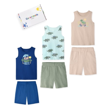 Garanimals Newborn, Baby & Toddler Boy Cotton 6-Piece Outfit Sets, Graphic Tops & Pull-On Bottoms, Sizes 0-6T