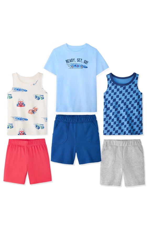 Baby & Toddler Boy Cotton 6-Piece Outfit Sets,Graphic Tops & Pull-On Bottoms, 0M–6T