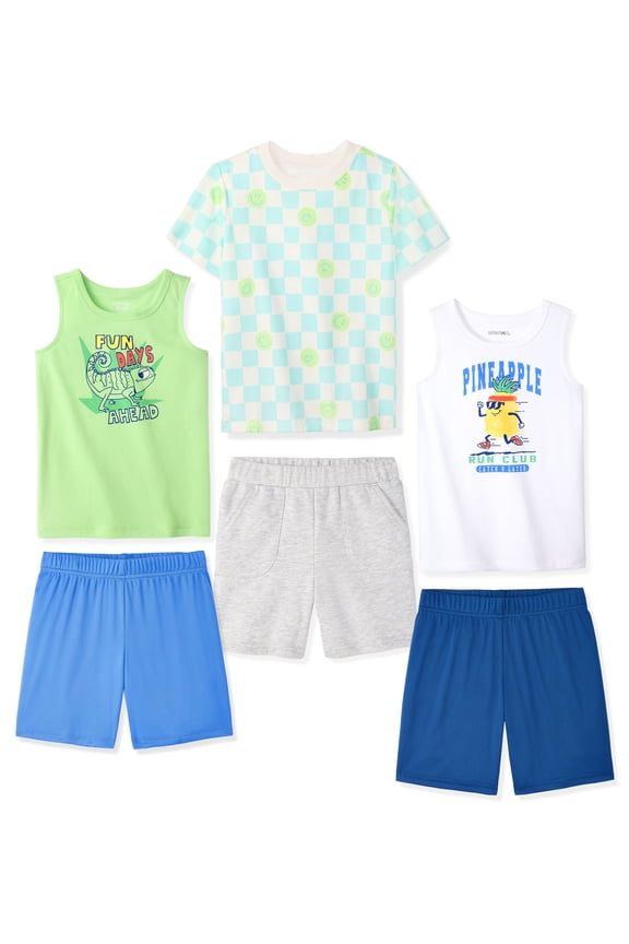 Baby & Toddler Boy Cotton 6-Piece Outfit Sets,Graphic Tops & Pull-On Bottoms, 0M–6T