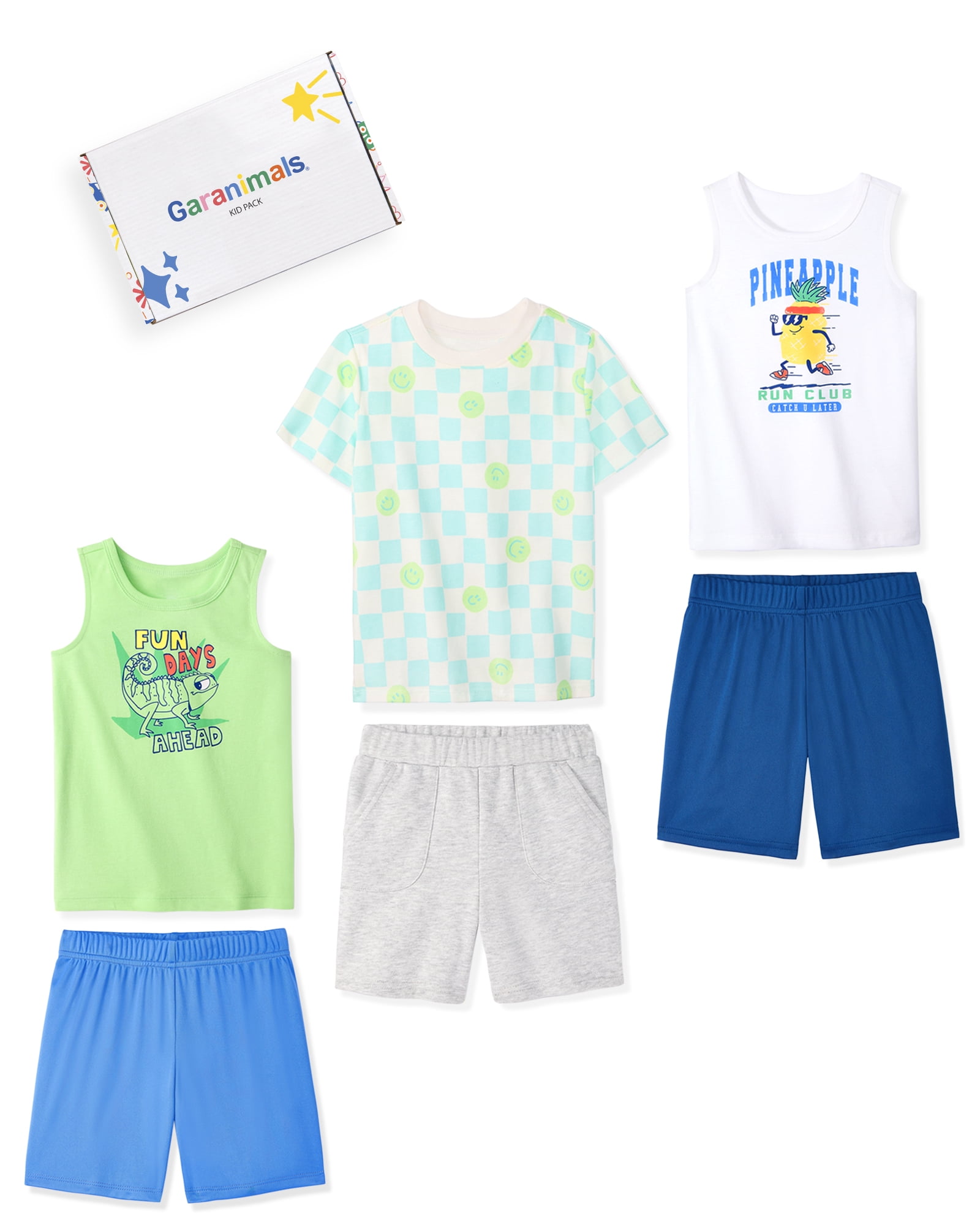 Garanimals Newborn, Baby & Toddler Boy Cotton 6-Piece Outfit Sets, Graphic Tops & Pull-On Bottoms, Sizes 0-6T
