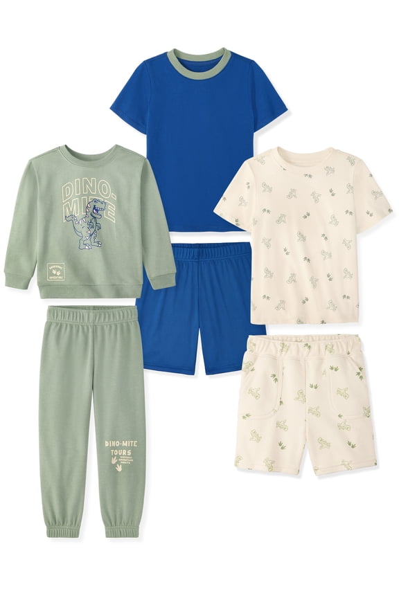 Baby & Toddler Boy Cotton 6-Piece Outfit Sets,Graphic Tops & Pull-On Bottoms, 0M–6T