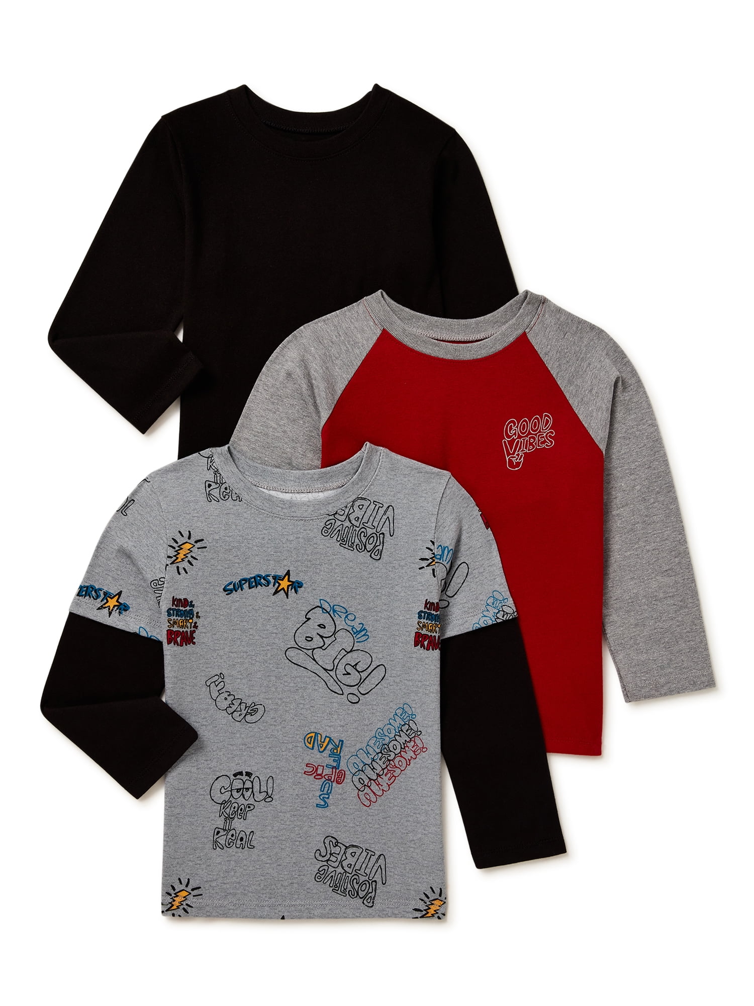 Garanimals Baby and Toddler Boys Long Sleeve Tee, 3Pack, Sizes 12M5T
