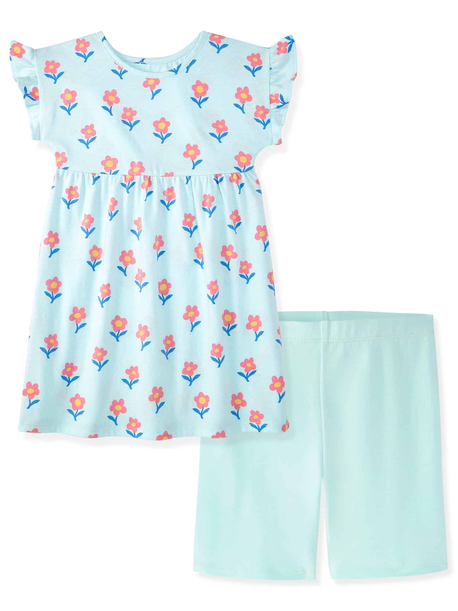 Garanimals Newborn, Baby & Toddler Girl Cotton 2-Piece Set, Short-Sleeve Dress & Biker Shorts, Sizes 0-6T