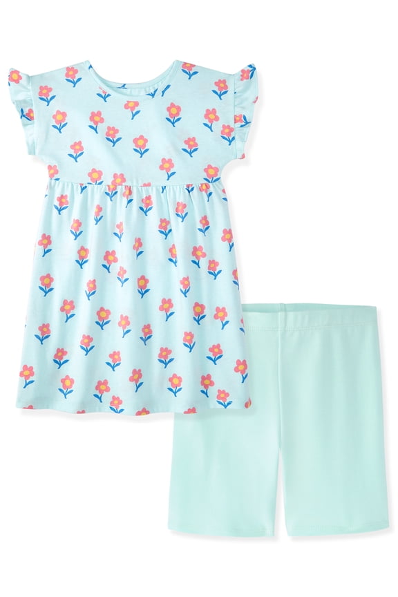 Baby & Toddler Girl Cotton 2-Piece Set, Short-Sleeve Dress & Biker Shorts, 0M–6T