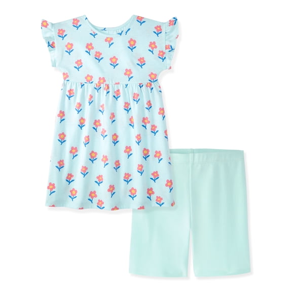 Garanimals Baby & Toddler Girl Cotton 2-Piece Set, Short-Sleeve Dress & Biker Shorts, 0M–6T