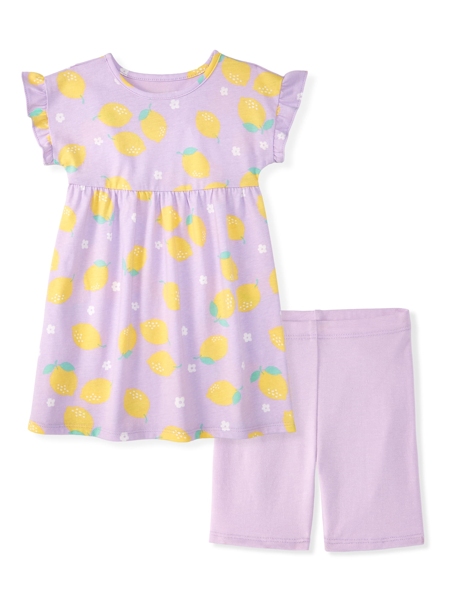 Garanimals Newborn, Baby & Toddler Girl Cotton 2-Piece Set, Short-Sleeve Dress & Biker Shorts, Sizes 0-6T