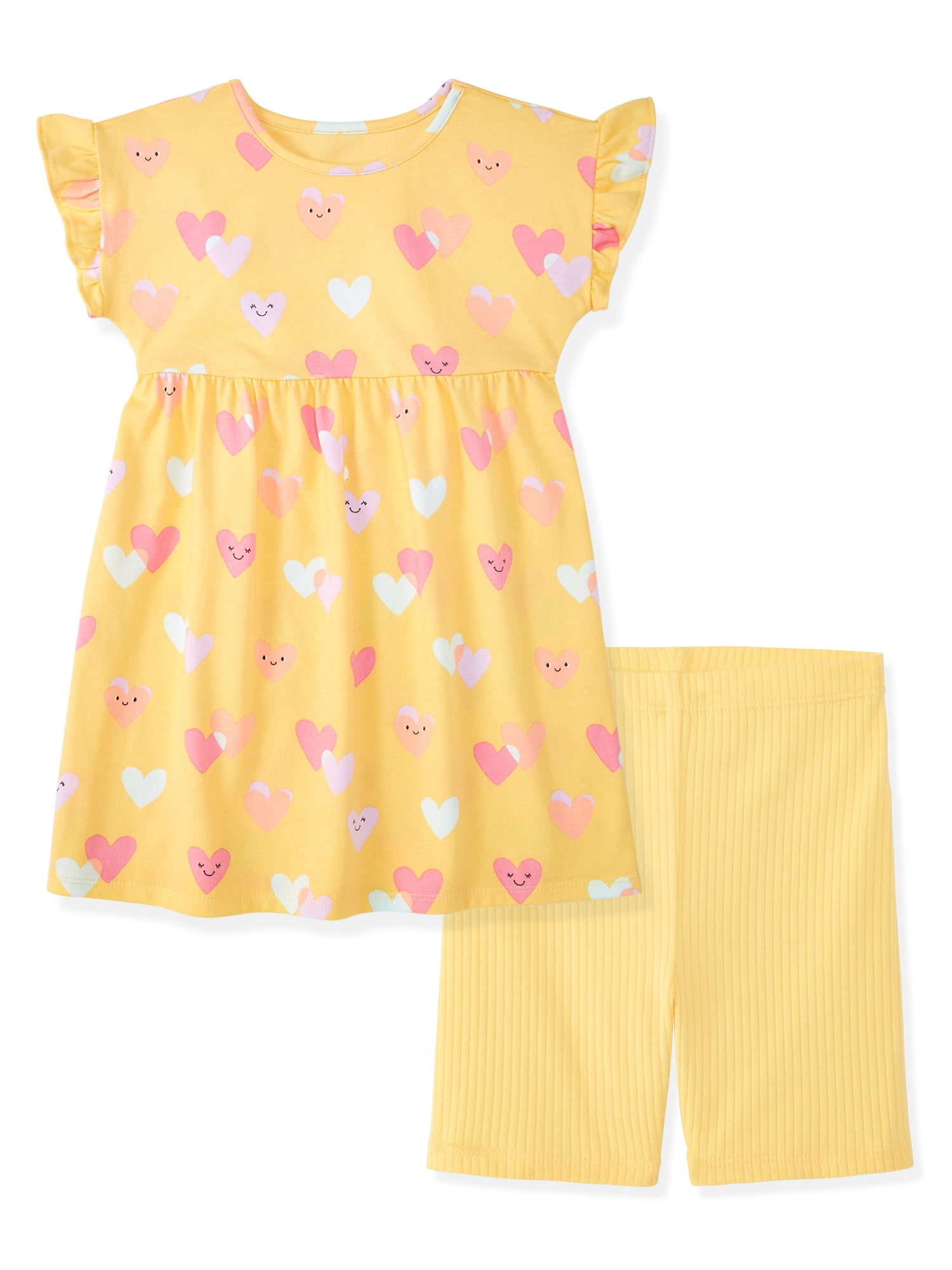 Garanimals Newborn, Baby & Toddler Girl Cotton 2-Piece Set, Short-Sleeve Dress & Biker Shorts, Sizes 0-6T