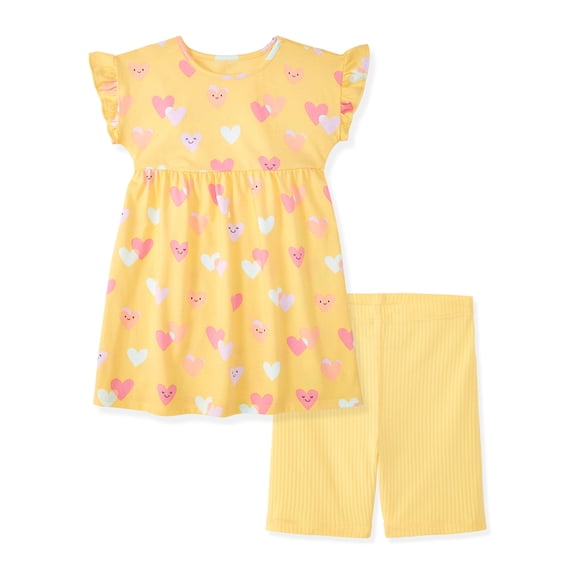 Garanimals Baby & Toddler Girl Cotton 2-Piece Set, Short-Sleeve Dress & Biker Shorts, 0M–6T