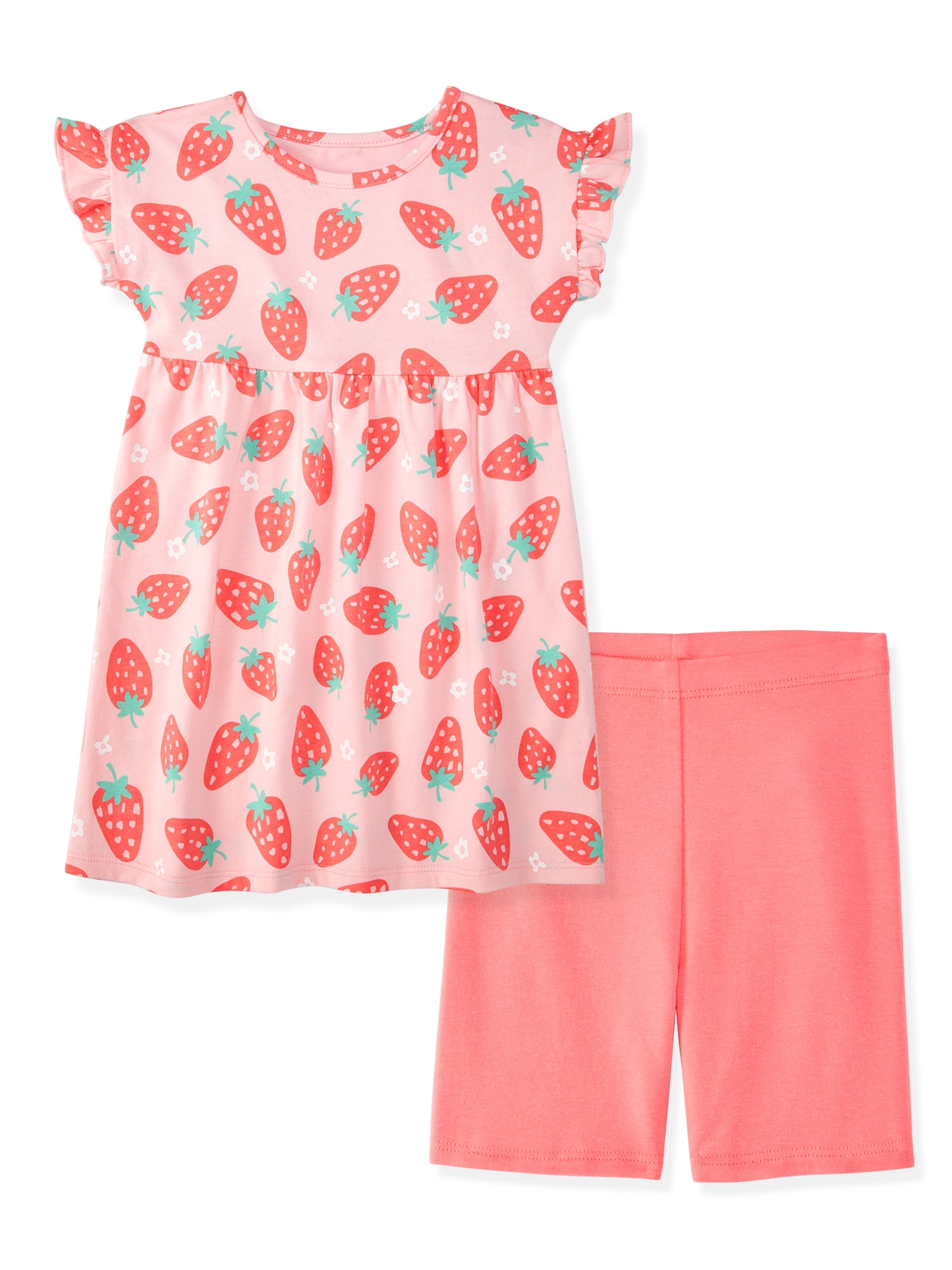 Garanimals Newborn, Baby & Toddler Girl Cotton 2-Piece Set, Short-Sleeve Dress & Biker Shorts, Sizes 0-6T