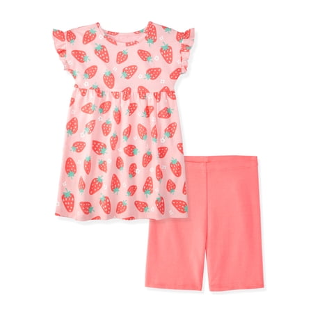 Garanimals Newborn, Baby & Toddler Girl Cotton 2-Piece Set, Short-Sleeve Dress & Biker Shorts, Sizes 0-6T